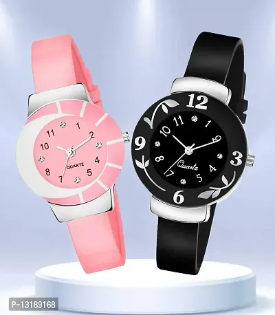 DKEROAD Analog Silicone Black-Pink Strap Watch for Girls | Casual-Formal-Party-Wedding-Sports | - Model460