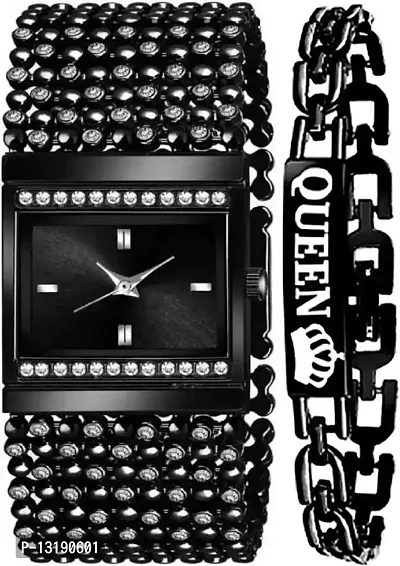 DKEROAD Analog Stainless Steel Black Strap Watch for Girls | Casual-Party-Wedding-Formal-Sports | - Model595