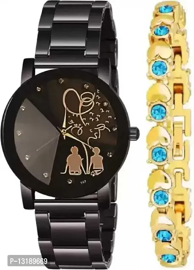 DKEROAD Analog Stainless Steel Gold-Black Strap Watch for Girls | Casual-Party-Wedding | - Model519