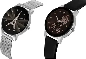 DKEROAD Analog Metal-Synthetic Leather Black-Silver Strap Watch for Girls | Casual-Party-Wedding-Formal | - Model430-thumb1