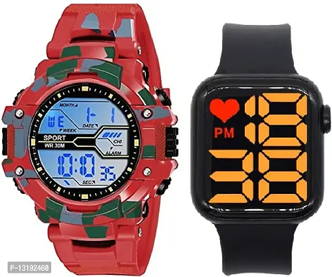 DKEROAD Digital Silicone Red-Black Strap Watch for Boys | Formal-Casual-Party-Wedding | - Model20-thumb0