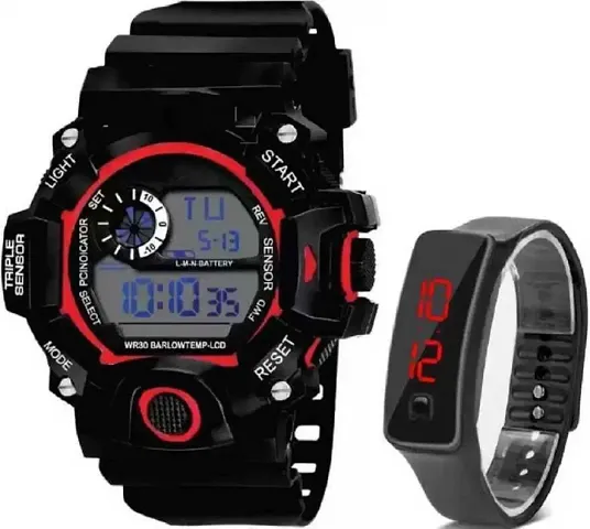 Acnos Brand - A Digital Watch with LED Shockproof Multi-Functional Automatic Boader Waterproof Digital Sports Watch for Men's Kids Watch for Boys - Watch for Men Pack of 2