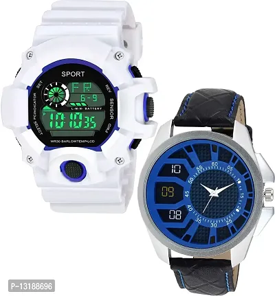 DKEROAD Analog-Digital Silicone-Synthetic Leather White-Black Strap Watch for Boys | Sports-Casual-Formal-Party-Wedding | - Model60