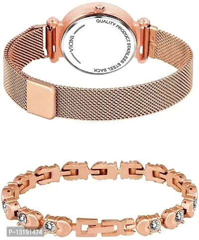 DKEROAD Analog Metal Rose Gold Strap Watch for Girls | Casual-Party-Wedding | - Model495-thumb2