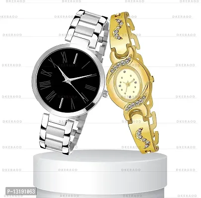 DKEROAD Analog Metal Gold-Silver Strap Watch for Girls | Casual-Party-Wedding-Formal | - Model413-thumb0