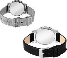 DKEROAD Analog Metal-Synthetic Leather Black-Silver Strap Watch for Girls | Casual-Party-Wedding-Formal | - Model430-thumb3