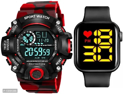 DKEROAD Digital Silicone Red-Black Strap Watch for Boys | Sports-Formal | - Model36