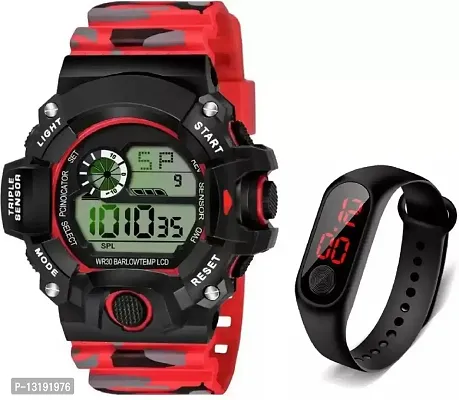 DKEROAD Digital Silicone Red-Black Strap Watch for Men | Sports | - Model769