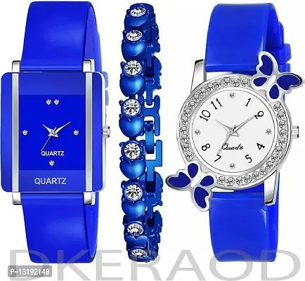 DKEROAD Analog Silicone-Stainless Steel Blue Strap Watch for Girls | Casual-Formal-Party-Wedding | - Model432