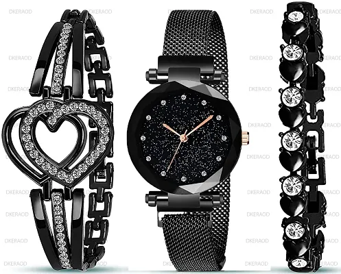 DKEROAD Analog Metal Black Strap Watch for Girls | Casual | - Model273