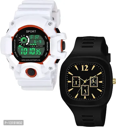 DKEROAD Analog-Digital Silicone White-Black Strap Watch for Boys | Sports-Casual-Formal-Party-Wedding | - Model71