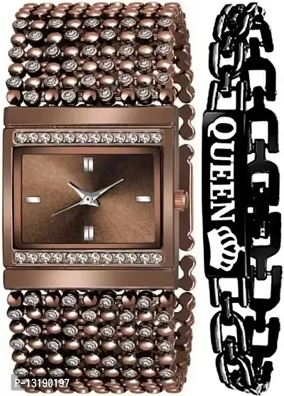 DKEROAD Analog Stainless Steel Brown Strap Watch for Girls | Casual-Party-Wedding-Formal-Sports | - Model589