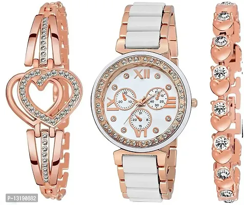 DKEROAD Analog Metal Rose Gold Strap Watch for Girls | Casual-Formal-Party-Wedding | - Model459-thumb0