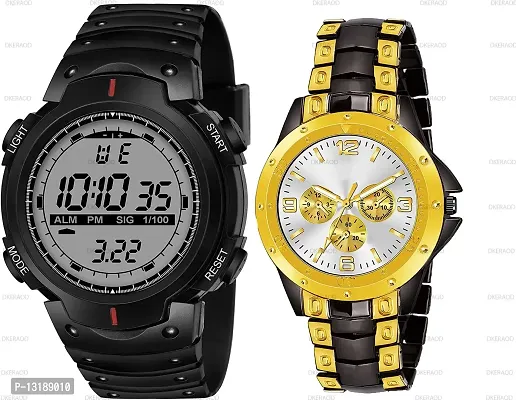 DKEROAD Analog-Digital Metal-Silicone Gold-Black Strap Watch for Boys | Casual-Formal-Party-Wedding-Sports | - Model17