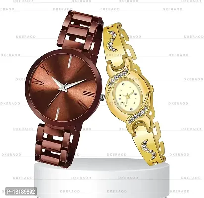 DKEROAD Analog Metal Gold-Brown Strap Watch for Girls | Casual-Party-Wedding-Formal | - Model548