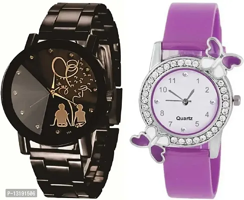 DKEROAD Analog Metal-Silicone Black-Purple Strap Watch for Women | Casual-Party-Wedding-Formal | - Model849