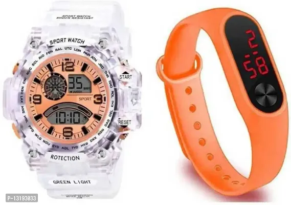 DKEROAD Digital Silicone White-Orange Strap Watch for Boys | Sports | - Model101