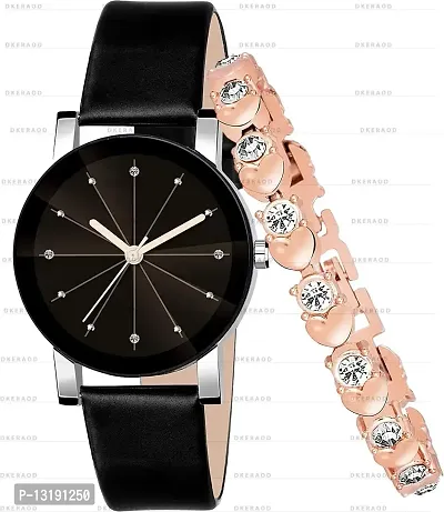 DKEROAD Analog Synthetic Leather Black Strap Watch for Girls | Casual-Formal-Party-Wedding | - Model369