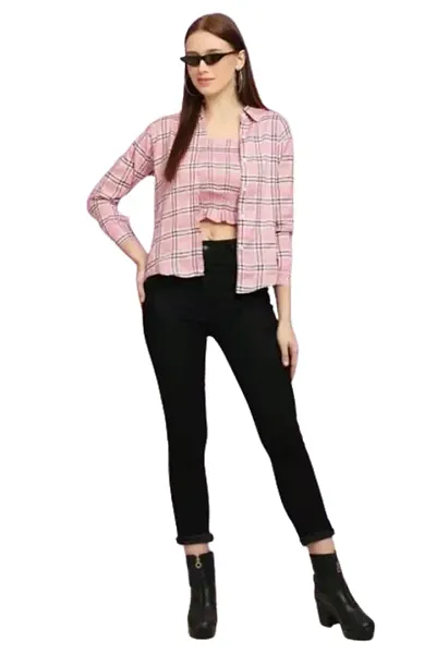 pink check shirt with kansai top