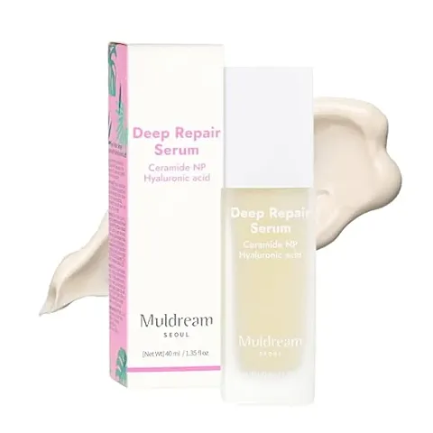 Muldream Vegan Deep Repair Serum 40ml | Ceramide NP + Hyaluronic Acid + Vitamin C | Anti-wrinkle + Hydrating + Glow | Vegan Clean Korean Skincare for Dry  Ageing Skin, Minimal  Premium Imported Seru