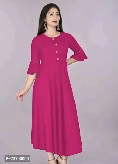 Women Stylish Pink Cotton Solid Kurta-thumb0