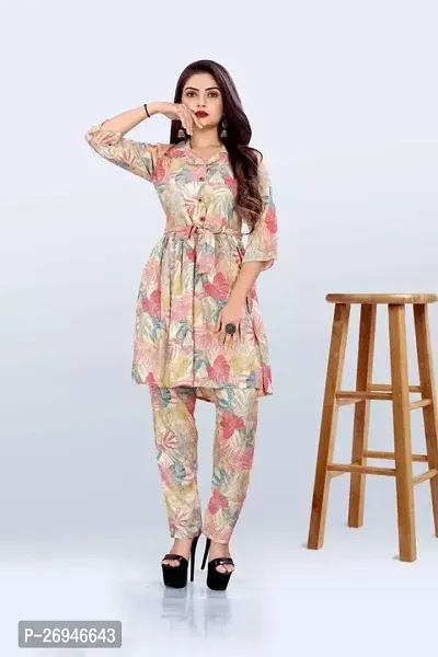 Reliable Printed Rayon Slub Short Kurta with Pant Set For Women-thumb0