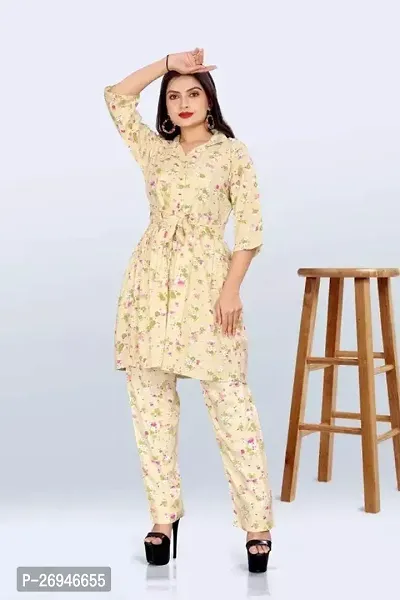 Reliable Printed Rayon Short Kurta with Pant Set For Women