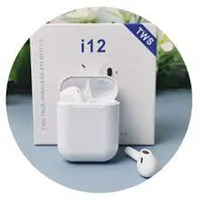 I12 Tws Airpods Bluetooth Earphones Touch Sensor With In Built Mic And High Bass Level White Compatible With Xiaomi Lenovo Apple Oneplus Redmi Mi Mivi Dizo Samsung Sony Gionee Oppo Boul