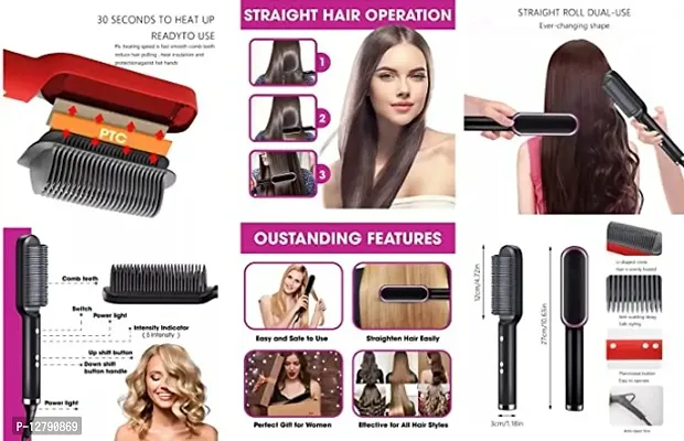 Hair Straightener Brush Ionic Electric Hair Iron with Built-in Comb, 5 Temp Settings  Anti-Scald Design, Fits for All Types of Hair, Professional Hair Tool at Home, Black-thumb0