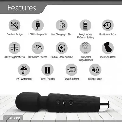 echargeable Body Massager for Women and Men/Handheld Waterproof Vibrate Wand Massage Machine with 20 Vibration Modes - 8 Speeds, Battery Powered, Full Body Massager-thumb0