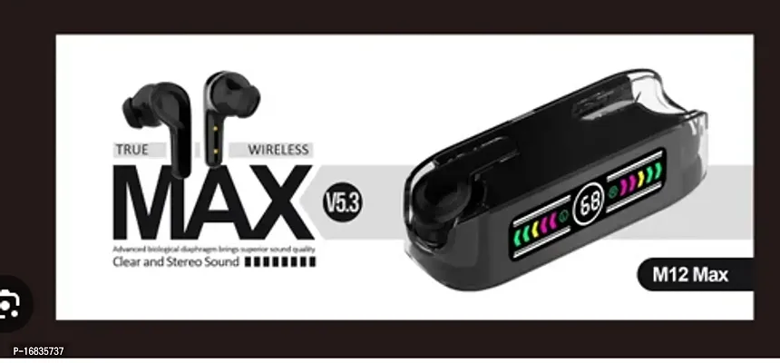 M12 MAX Earbuds 13mm HD Dynamic Driver,Touch Control,Transparent Digital Display Bluetooth Headset  (LEMON GREEN, True Wireless)-thumb3