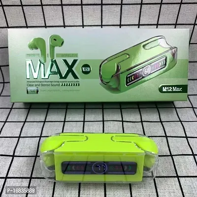 M12 MAX Earbuds 13mm HD Dynamic Driver,Touch Control,Transparent Digital Display Bluetooth Headset  (LEMON GREEN, True Wireless)-thumb0