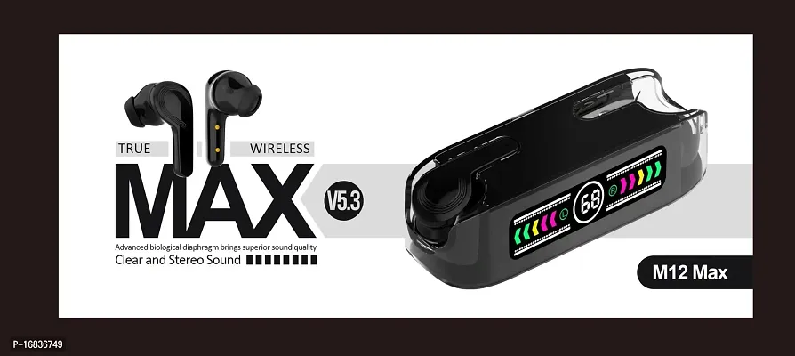 M12 MAX Earbuds 13mm HD Dynamic Driver,Touch Control,Transparent Digital Display Bluetooth Headset  (Orange, True Wireless)-thumb3
