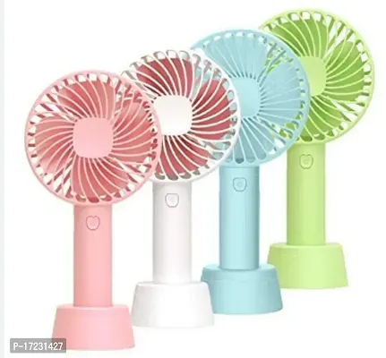 Fan USB Rechargeable Built-in Battery Operated Summer Cooling Desktop Fan with Standing Holder Handy Base Home Office Outdoor Travel, Multicolor (USB Handy Fan-thumb3
