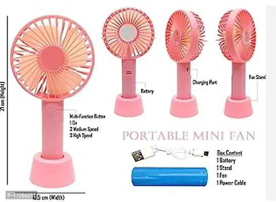 Mini Portable USB Hand Fan Built-in Rechargeable Battery Operated Summer Cooling Table Fan with Standing Holder Handy Base For Home Office Indoor Outdoor Travel (Assorted