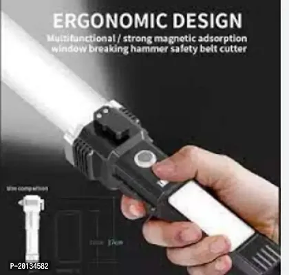 Rechargeable Torch Flashlight Long Distance Beam Range / Car Rescue Torch With Hammer / Window Glass And Seat Belt Cutter / Built In Mobile Usb Fast Charger Power Bank-thumb2
