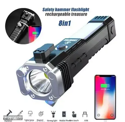 Rechargeable Torch Flashlight Long Distance Beam Range / Car Rescue Torch With Hammer / Window Glass And Seat Belt Cutter / Built In Mobile Usb Fast Charger Power Bank-thumb0
