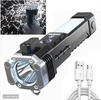 Rechargeable Torch Flashlight Long Distance Beam Range / Car Rescue Torch With Hammer / Window Glass And Seat Belt Cutter / Built In Mobile Usb Fast Charger Power Bank-thumb0