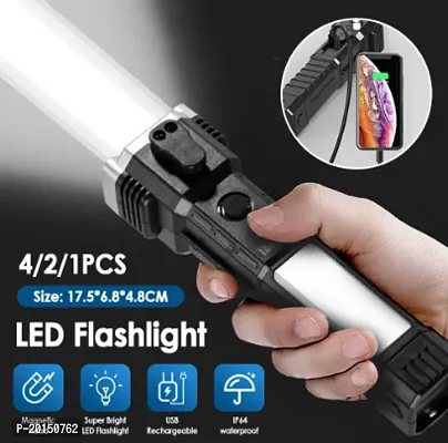 Rechargeable Torch Flashlight Long Distance Beam Range / Car Rescue Torch With Hammer / Window Glass And Seat Belt Cutter / Built In Mobile Usb Fast Charger Power Bank