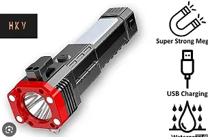 Rechargeable Torch Flashlight,Long Distance Beam Range Car Rescue Torch with Hammer Window Glass and Seat Belt Cutter Built in Mobile USB CHARGAR-thumb2