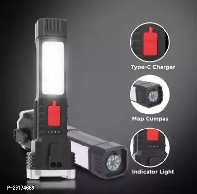 3W Rechargeable Torch LED Flashlight Long Distance Range, Hammer Strong Magnets Torch