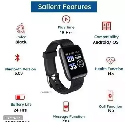 SMART WATCH ID116 Plus Smart Bracelet Fitness Tracker Color Screen Smartwatch Heart Rate Blood Pressure Pedometer Sleep Monitor (Black)-thumb0