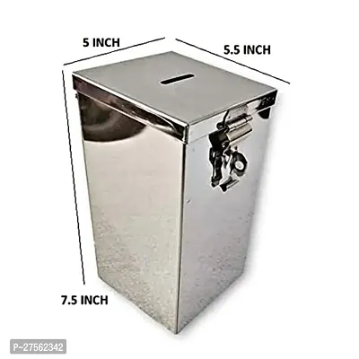 Coin Box / Piggy Bank /Gullak / Donation / Suggestion Box / Antique Coin Bank Box Money Organiser/Coin Money Bank Piggy Bank Money Bank Stainless Steel Body (7.5 Inch) Box(H- 7.5 W-5 L-55)-thumb4