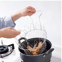 Chef Basket Stainless Steel Fold-able Cooking Basket Magic Basket Mesh Basket Strainer Net Kitchen Cooking Tool for Frying, Steaming, Straining, Rinsing-thumb2