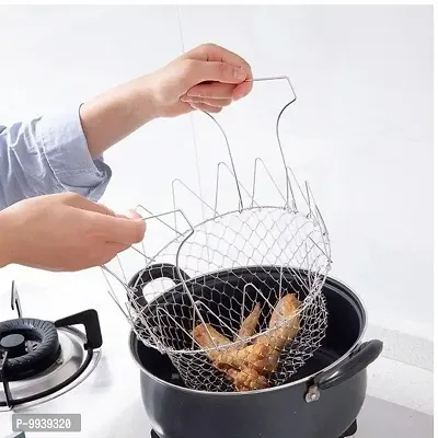 Chef Basket Stainless Steel Fold-able Cooking Basket Magic Basket Mesh Basket Strainer Net Kitchen Cooking Tool for Frying, Steaming, Straining, Rinsing-thumb3
