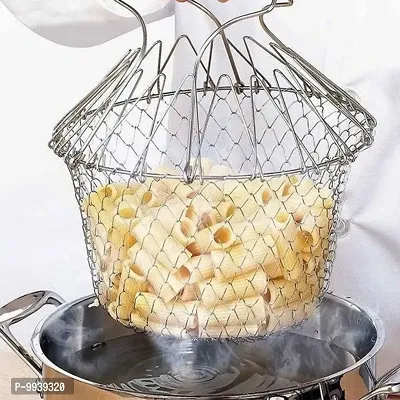 Chef Basket Stainless Steel Fold-able Cooking Basket Magic Basket Mesh Basket Strainer Net Kitchen Cooking Tool for Frying, Steaming, Straining, Rinsing-thumb5