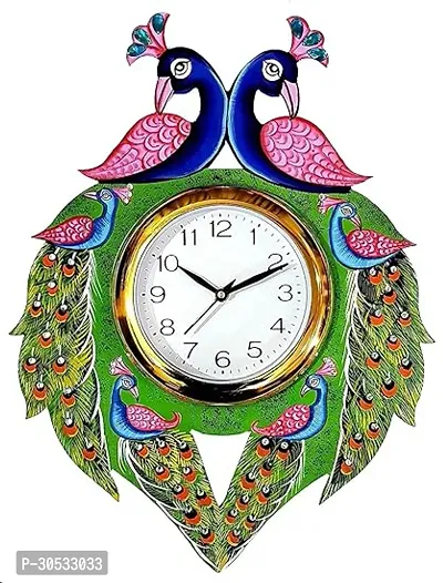 Harmoso Home Decor Wall Clocks Hand Painted Wooden Wall Clock for Home/Office/Bedroom/Kitchen Wall Clock for Living Room Traditional Wall Clock (Standard Size 35 cm X 42 cm, Multi Color) (White)-thumb0