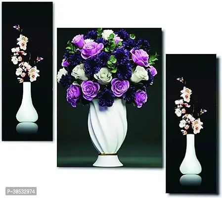 SHREE BALAJI CREATIONS Wall Art Flower Painting Adhesive Poster for Decoration Items For Home And Living Room Flower Painting Set Of 3