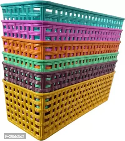 6 Pieces Multipurpose Plastic Storage Basket, Multicolor,Small Size Storage Basket (6Pc-Set)
