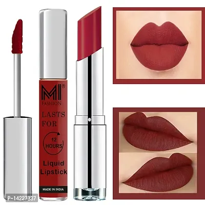 MI Fashion Made in India Lipstick Combo Offers 100% Veg Long Lasting - Brown Liquid Matte Lipstick, Mauve Creamy Matte Lipstick